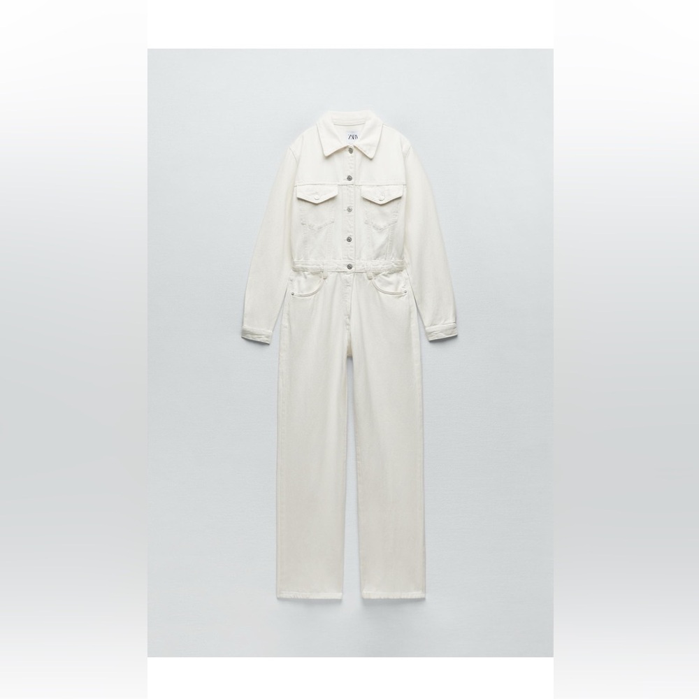 Zara Cream Denim Jumpsuit